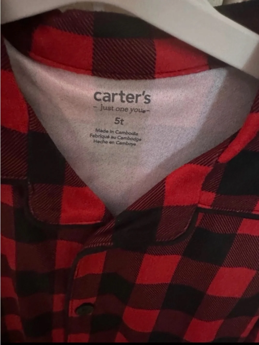 Carter's Red and Black Buffalo Plaid Pajama Top and bottoms